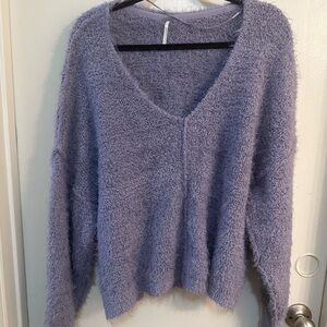 Free People Lavender Fuzzy V-Neck Sweater | Cozy Soft Knit